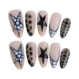 Yeknu  10pcs Handmade False Nails y2k Star Crocodile Pattern Design Fake Nails Wearable Reusable Sweet French Almond Press on Nails