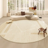 Yeknu  Beige Round Large Size Carpet Cream Style Bedroom Carpets Minimalist Lines Home Dedicated Rug Stripe Design Luxury Rugs Alfombra