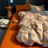 Yeknu High Quality Beauty Bedding Set Plaid Duvet Cover Bed Sheet Set With Pillowcases Adult Dormitory Queen Size Winter Home Decor