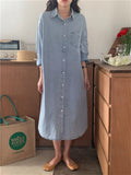 Yeknu  Spring Summer Women Casual Denim Shirt Dress Loose Long Sleeve Cardigan Dress Korea Ladies Womens Denim Shirt Long Dresses