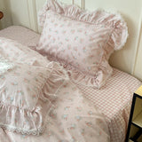 Yeknu  Korean Princess Style Ruffles Flower Print Bedding Set Duvet Cover Set Bed Skirt Bedspread Pillowcases 100% Cotton Home Textile