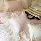 Yeknu 4Pcs Queen Size Flowers Embroidery Bedding Set Duvet Cover Bed Sheet Pillowcases