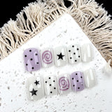 Yeknu  10pcs Handmade Press On Nails Purple White with Star&Polka Dot Fake Nail Short Square Full Cover False Nails for Women&Girl