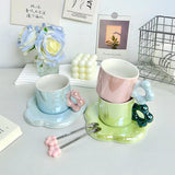 Yeknu  Creative Pearl Glazed Pink, blue, green, orange Ceramic Coffee Cups Plates Spoons, Household Items, Afternoon Tea Coffee Cup Set