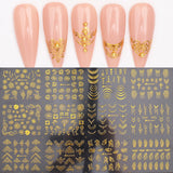 Yeknu - 12pcs Nail Stickers Gold Flower Leaf Lace Design Geometry Line Nail Art Sliders Manicure Polish Decal Wrap Decorations Wholesale