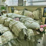 Yeknu Korean Bedding Set Luxury Quilt Cover Pillowcase Flat Bed Sheet Skirt Fitted Sheet Girl Princess Ruffle Home Textile Christmas