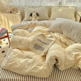 Yeknu  Striped Bedding Set Korean Style Duvet Cover Set Flat Sheets Set Single Twin Double Size Bed Linen Set Back To School Season
