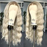 Yeknu  Ombre Ash Blonde Wig Long Natural Wavy Synthetic Hair Loose Curly Middle Part 13X4 Highlight Colored Wigs for Women Daily Party