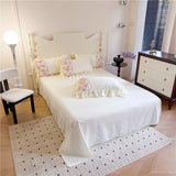 Yeknu  Flowers Lace Ruffles Princess Wedding Bedding Set Full Queen King Duvet Cover Bed Skirt/Bed Sheet/Fitted Sheet Pillowcases 4Pcs