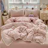 Yeknu 2025 New Bedding Set INS Princess Soft Bed Flat Sheet Set Twin Queen Double Size Cotton Lace Duvet Cover Pillowcase Bed Linen