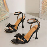 Yeknu  New Summer Design Butterfly-kont Thin Heels Sandals Women Fashion Square Toe Buckle Strap Party Dress Shoes