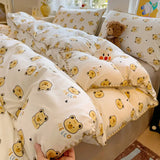 Yeknu Ins Bedding Set Purple Love Stripe Double Layer Yarn Four Piece Dormitory Girl Heart Bed Sheet And Quilt Set Washed Cotton