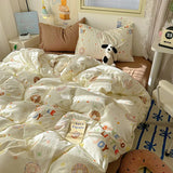 Yeknu INS Cartoon Pattern Bedding Set For adults kids Fluffy pink lovely Flat Sheet With Pillowcases Colorful King Queen Full size