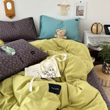 Yeknu  Mixed and matched small floral fiber washed cotton solid color four-piece quilt cover girl heart 1.5m 1.8 sheets