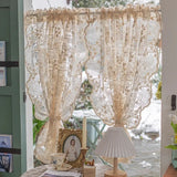 Yeknu  Cream Sheer Voile Curtains Lace Embroidery for Bay Window Small Window Partition Half Drapes Door Room Divider