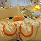 Yeknu Cartoon Animal Embroidery Bedding Set For Adults Kids Cute Flat Fitted Sheet With Pillowcases Washed Cotton Colorful Full Size