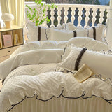 Yeknu  Princess Style Bedding Sets Queen Sizes Duvet Cover Skin Friendly Stereoscopic Feel Double Stitched Bed Skirt For Sleeping Naked