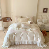 Yeknu 4Pcs Queen Size Flowers Embroidery Bedding Set Duvet Cover Bed Sheet Pillowcases