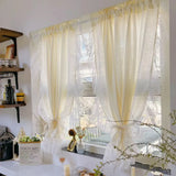 Yeknu  French Cream Style Ruffled Lace Tulle Curtains Light Yellow Romantic Short Sheer Curtain For Living Room Bedroom Glass Door