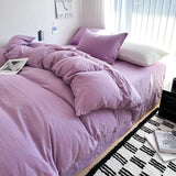 Yeknu  Bed Linen Solid Cotton Bedding Set with Sheet Duvet Cover Pillowcases Single Couple Bedsheet King Queen Double Twin Size