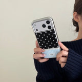 Yeknu  Autumn winter blue grid white wave dots Phone Case For iPhone 17 16 15 14 Pro Max 13 Case Cute Luxury Cartoon Splice Back Cover