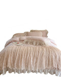 Yeknu  Korean Style Soft Cotton 3D Rose Lace Bedding Set, King Queen Luxury Princess Duvet Cover Bed Skirt Bedspread,High end Home 4pcs