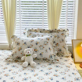 Yeknu 100% Cotton 2pcs Flower Prints Ruffles Pillowcases 48x74cm Sizes Cushion Cover for Bed Floral Style Adults Kids Pillowslip 베개커버