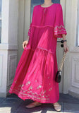 Yeknu  Summer A-Line Long Dress Women Embroidery Fashion Ruffle Pleated Patchwork Loose Ladies Dresses Korean Style Woman Dress