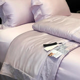 Yeknu Lyocell Bamboo Fiber Luxury Embroidery Summer Quilt Soft Silky Thin Comforter Blanket With Bed Sheet Pillowcases Bedding Set