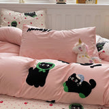 Yeknu Cute Cat  Bedding Set For adults kids Brown pink Lovely Bed Sheet set With Pillowcases Colorful King Queen Full size