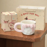 Yeknu  Cute Ceramic Bow Mug Girl High Beauty Gift Box Creative Design Cup Birthday Gift Companion