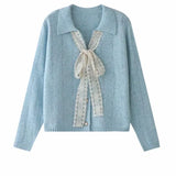 Yeknu  Autumn Winter New Chic Drawstring Bow V-neck Pullovers Women Clothing Elegant All-match Long Sleeve Knit Top Lady Solid Sweaters