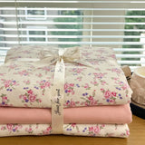 Yeknu Ins floral print Bedding set knitted cotton Flat sheet set Four pieces duvet cover double layer-yarn 4Pcs lovely Fitted sheet