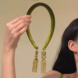 Hair Accessories Alloy Bell Tassel Hairband Luxury Shiny Vintage Hair Hoop Flocking Fake Earrings Ethnic Style Headband Party