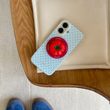 Yeknu 3D Polka Dot Cute Tomato Magnetic Grip Tok Phone Stand Holder Phone Case for IPhone 16 15 14 13 Pro Max Funny Magsafe Back Cover