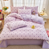 Yeknu  Ins-style Bedding Set Purple Heart Cherry Printed Duvet Cover Set Sheet Set King Queen Size for Home Bedroom Decor Bithday Gift