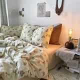 Yeknu Korean Retro Floral King Size Bedding Set 100% Cotton Home Textile Bedding Sets Soft Single Double Duvet Cover Set with Sheets
