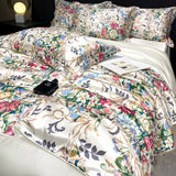 Yeknu  new high-end luxury silky Sleeping naked digital printing washed silk style Bedding Set Duvet Cover Bed Sheet Pillowcases