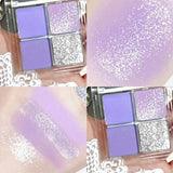 Yeknu  4-Color Eyeshadow Palette Cut Off Eye Makeup Purple Green Eye Shadow Glitter Pearly Colorful Eyeshadow Korean Eye Makeup Palette