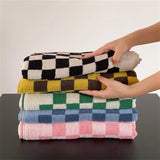Yeknu Classic Retro Color Matching Pure Cotton Skin-Friendly Towel Checkerboard Plaid Face Bath Towels Soft Absorbent Face Towel