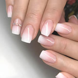 Yeknu  24Pcs Glossy Press on Nails Set Short Oval Gradient French Nail Tips Reusable Full Cover Fake Nails with Glue for Women&Girls