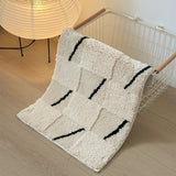 Yeknu  Nordic Tufting Stripe Bathroom Mat Tufted Beige Bathmat Soft Bedroom Rug Foot Pad Living Room Carpet Anti-slip Home Room Decor