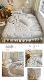 Yeknu Ins Style Korean Bedding Set Lace Seersucker 4-piece Bed Sheet Set Quilt Cover Solid Duvet Cover For Girl Spring Decor Home