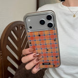 Yeknu  Autumn-Winter Retro Grid Orange Blue Plaid Stars Sliver Edge Cover Case for iPhone 14 15 16 17 Pro Max 13 Protective Phone Case
