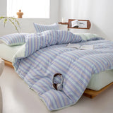 Yeknu  Pink striped bedding four-piece set duvet cover bed sheet with pillowcase 220x240 queen king size four seasons universal