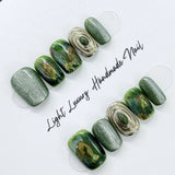 Yeknu  10pcs pure hand pressed short square nail art, beautiful fake nails, dark green glitter gradient, suitable for women to use