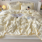 Yeknu  Lace embroidery small fresh and cute girl heart bed four-piece set washed cotton summer bed sheet quilt cover bed hat