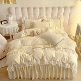 Yeknu  Romantic Lace Design Duvet Cover Set  Lace Bed Skirt King Size Washed Cotton Skin Friendly Breathable For King Size Queen Size