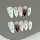 Yeknu  10pcs Handmade False Nails y2k Star Crocodile Pattern Design Fake Nails Wearable Reusable Sweet French Almond Press on Nails