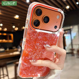 Yeknu  Fashion Bling Glitter Shell Pattern Phone Case For iPhone 13 14 15 16 17 Pro Max Soft IMD Shockproof Anti-Scratch Diamond Cover